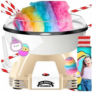 Kesser KESSER® Zuckerwattemaschine Set für Dein zuhause - Mit 30x Zuckerwatte Stäbchen & Messlöffel - Retro Cotton Candy Maschine - Zuckerwatte Maschine Creme Weiß