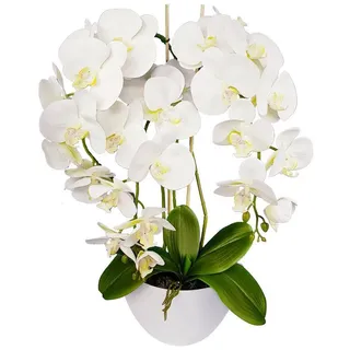 damich Künstliche Orchidee im Blumentopf Pflanze Künstliche Blume Kunstorchidee Dekoration 3-Blütenzweige Höhe ca. 60cm (Weiß)
