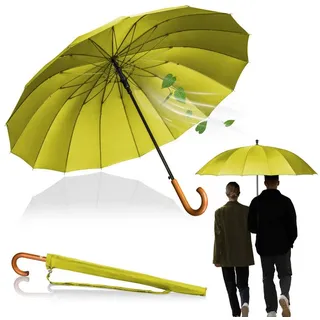 LOGAN & BARNES Stockschirm Sturmfest Ø120cm mit hochwertigem Echtholzgriff und geräuschloser Gummispitze - XXL Regenschirm Groß mit 16 Streben - Modell EDINBURGH (Gelb)