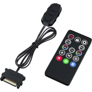 MIWATT DS Mini ARGB PC Lüfter Controller Set mit Fernbedienung für Rainbow Gehäuselüfter, PC Rainbow LED Streifen (5 V, 3 PIN, SATA Stromversorgung)