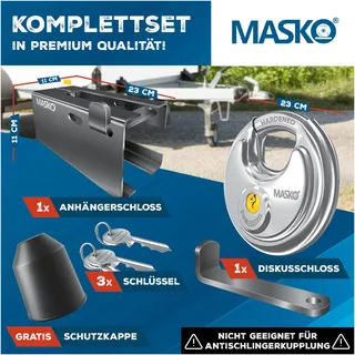 Masko MASKO® Anhängerschloss für Angekoppelte & Abgekoppelte Anhänger Diebstahlschutz mit Stecksystem Anthrazit