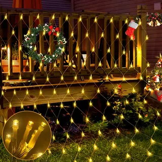 Mineup Lichternetz Außen, 3x2m 200 LED Lichterkette Außen Netz, LED Lichternetz, Lichterkette Netz, Timer 8 Modi, Wasserdichtes Lichternetz für Gärten, Weihnachtsbeleuchtung außen, Halloween,Warmweiss