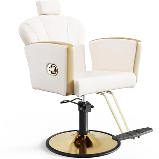 Anunweldo Professioneller Friseurstuhl mit 360° Drehung, Höhenverstellbarer Friseurstuhl mit Kopfstütze, Friseurstühle eignen Sich für Friseurläden, Friseursalons und Schönheitssalons (Weiß)