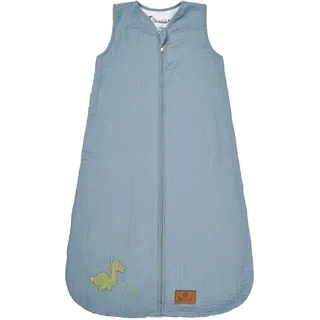 Sterntaler Schlafsack 70 cm Dino Rexi - Kinder und Baby Schlafsack unwattiert aus Musselin mit 2-Wege-Reißverschluss und seitliche Kabelöffnung, mit Feinfrottee Futter, TOG 1,0 - blau