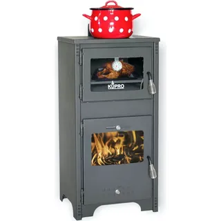Kupro Kaminofen mit Backfach und Herdplatte Ever 2 Holzofen 7,85 kW Kamin Ofen Holz Werkstattofen Hüttenofen Heizofen