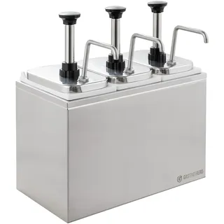 GastroHero Saucenspender – 3 x 3 L Behälter mit Edelstahl-Dosierpumpe, robust, hygienisch, ideal für Gastronomie & Catering