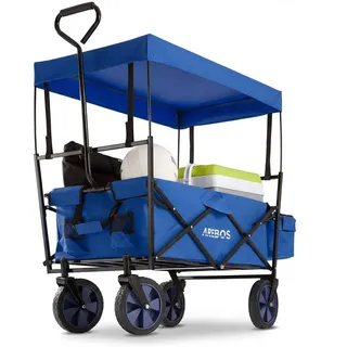 Arebos Bollerwagen faltbar blau inkl. 2 Netztaschen und Außentasche