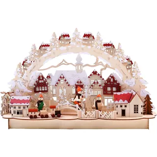 Brubaker 3D LED Lichterbogen Schwibbogen Winterlandschaft mit Altstadt 43,5 x 27 x 10,1 cm handbemalt beige