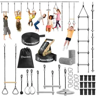 HyperMotion Ninja Slackline-Set für Kinder – 9 Hindernisse, Outdoor-Kletterparcours, bis 113 kg belastbar, mit Tragebeutel