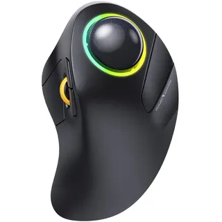 ProtoArc EM03 Wireless Trackball Maus Bluetooth, RGB Kabellose Trackball Maus mit Fingerbedienung, Wiederaufladbare Ergonomische Maus, Multi-Geräte, Kompatibel mit iPad, Mac, Windows