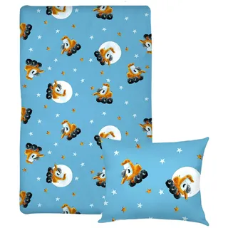 Bagger Ben Kinder Bettwäsche Set - 2-teilig aus 100% Baumwolle: Blaue Kinderbettwäsche 100 x 135 cm mit Kissenbezug 40 x 60 cm - Sanfte Baustellen-Motive zum Einkuscheln