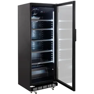 GastroHero Getränkekühlschrank GK-360BB, 360 Liter Kühlraumvolumen, 4 verstellbare Einlegeböden, Innenbeleuchtung, Abschließbar, Schwarz