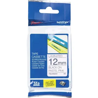 Brother TZe-MQE31 P-touch Schriftband (laminiert), schwarz auf pastellrosa, 4m