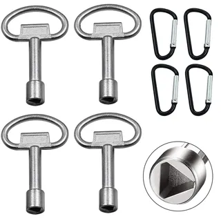dreikantschlüssel schrankenschlüssel Dreieck Schlüsselschlüssel 4 Stück + 4 Stück D Karabinerhaken Universal Dreieckschlüssel 3-Kant Schlüssel Für Heizkörper Mülltonne Aufzug Poller Absperrpfosten
