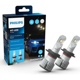 Philips Ultinon Pro6000 Boost H7-LED Scheinwerferlampe mit Straßenzulassung*, 300% helleres Licht**, silber