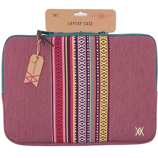 VAMVAM by Wondee Laptophülle bis 35,6 cm Laptoptasche 14 Zoll - 13 Zoll, Kirsche mit dekorativem Streifen, Farben, gepolstert und verstärkt mit Reißverschluss