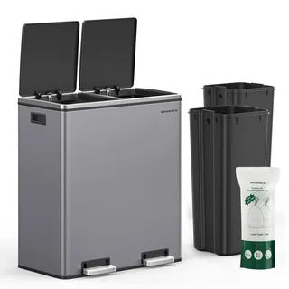 Songmics Mülleimer 2 x 30 l Grau