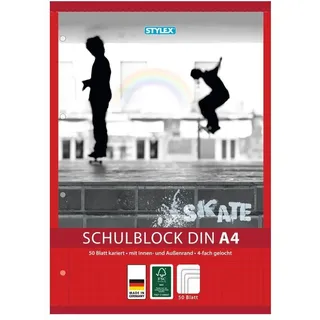 Stylex Schulblock / kariert / DIN A4 / gelocht / 50 Blatt