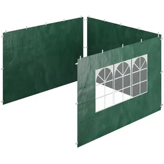 Relaxdays Seitenteile für Pavillon, 3er Set, 2x3 m, wasserdicht, Seitenwände mit Klettverschluss, PE, mit Fenster, grün