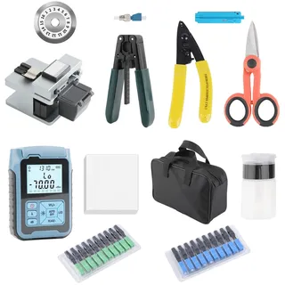 Glasfaser Werkzeug Set Fiber Optic Ftth Tool Kit Glasfaser Werkzeug Set mit LWL Cleaver, Optischer Leistungsmesser, 10x SC/APC SC/UPC Glasfaser Adapter, Glasfaser-abisolierzange und Faser Stripper