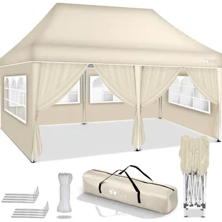 tillvex Pavillon 3 x 6 m inkl. 6 Seitenteile Beige