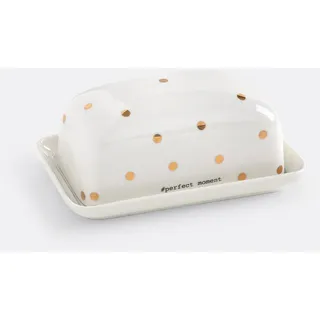 Butterdose Kubler, Porzellan weiss getupft/gestreift 