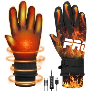 Yaskyly USB Beheizbare Handschuhe für Herren und Damen Warme Winterhandschuhe Wasserdichte Touchscreenhandschuhe Winddichte Laufhandschuhe Rutschfeste 3 Heizstufen fur Fahren Skifahren Camping Wandern