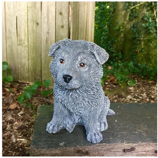 Antikas Gartenfigur Tierfiguren Hundefiguren - Steinfiguren Hunde Schäferhund Welpe grau