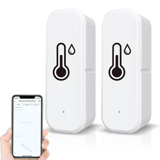 2 Pack WLAN Thermometer, WiFi-Hygrometer, Thermometer-Sensor, Kabelloser Temperatur mit Remote App Benachrichtigungsalarm für Haus, Büro, Gewächshaus, Weinkeller, Arbeit mit der Tuya-App
