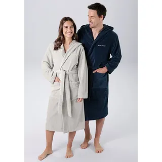 Bruno Banani Unisex-Bademantel Daniel, ideal für Sauna & Spa, Hotelbademantel, Morgenmantel, Langform, Veloursfrottier, Kapuze, Gürtel, Damen & Herren Bademantel, lang, mit Taschen, S-5XL grau XL