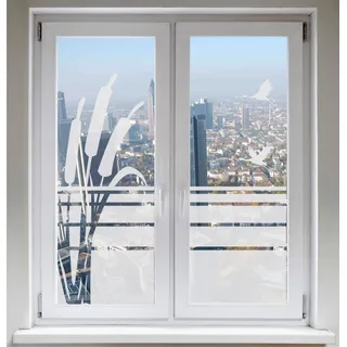 INDIGOS UG Sonnenschutz Kranich Sichtschutzfolie Glasdekorfolie Zugvögel Fensterbild Schilf satiniert Blickdicht - 500-2000 mm - Dekoration Sonnenschutz Folie - Fensterfolie - selbstklebend - matt