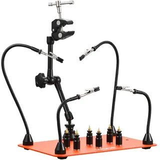 Vevor Löthilfe dritte Hand, Magnetische Lötstation, 4 flexiblen Armen, mit 6 PCB-Säulenhaltern & 360-Grad-Heißluftpistolenhalter, Helfende Hand für elektronische Reparaturarbeiten, 279x178x3mm