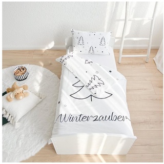 MTOnlinehandel TRAUMHELDEN Winter Babybettwäsche 135x100 Flanell/Biber, 1 Kissenbezug 40x60 / 1 Bettbezug 100x135 cm ☆ Weihnachtsbettwäsche Sterne Tannenbaum ☆ Hochwertige Kinder-Bettwäsche