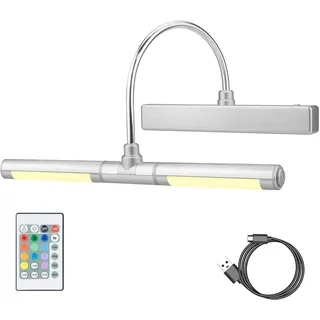 HONWELL Drahtlose Bilderleuchte LED, Bilderlampe mit Fernbedienung,Drehbarer LED Lichtkopf mit Timer 180° Schwenkarm Wiederaufladbare Dart beleuchtung Kabellos Malleuchte zum Malen von Bildern,Silber
