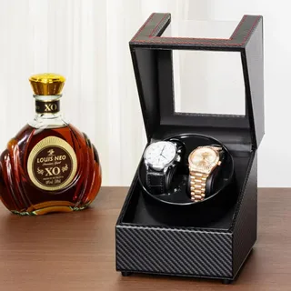 Uhrenbeweger, Automatik Uhrenbeweger mit 2 Positionen, Uhrenbeweger für Automatikuhren, Uhrenbox, Watchwinder Extrem Leisem Motor, Für 2 Uhr - Schwarz