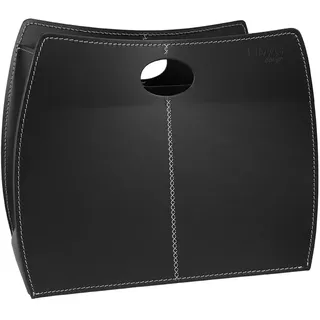 LIMAC Design Vanda Zeitungsständer modern aus Leder, Zeitschriftensammler, Originaler Zeitungskorb, Bücherkorb, für Zuhause, Büro, Hotel, Hergestellt in Italien. (Schwarz)