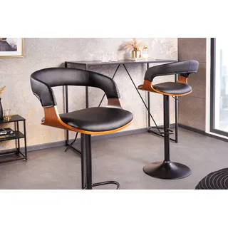 Riess-Ambiente Barhocker MANHATTAN - Retro schwarz Kunstleder Walnussholz mit Lehne drehbar höhenverstellbar
