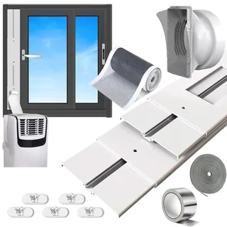 Aozzy 160cm fensterabdichtung für mobile klimageräte mit Universaladapter 13/15cm, 1m DIY-Filter & Dichtung für tragbare Klimaanlagen/Entfeuchter an vertikalen/horizontalen Fenstern