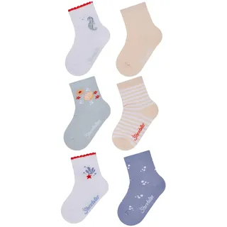 Sterntaler Socken 6er Pack Seepferdchen – Baby- und Kinder-Socken im 6er Pack mit Umschlag, Innenfrottee, Seepferdchen-, geringelt-, Muschel-, Bubbles-, Unterwasser- & Rippen-Motiv, Weiß, Größe 22 - 22