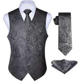 Anzugweste Herren Hochzeit Paisley Krawatte Set Grau L