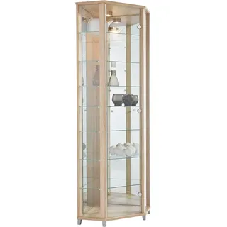fif Möbel Eckvitrine FIF MÖBEL "TRIO Höhe ca. 172 cm, ink. Beleuchtung", eichefarben sägerau, Holzwerkstoff, Sicherheitsglas ESG, Schränke, Eckvitrine, Eckvitrine/Glasvitrine 1x Glastür, perfekt für Sammler, Sammlervitrine