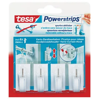 Tesa - 58034-00007-00-4 Befestigungen für Vorhänge + 6 Mini-Laschen – 6 Stück – weiße Haken