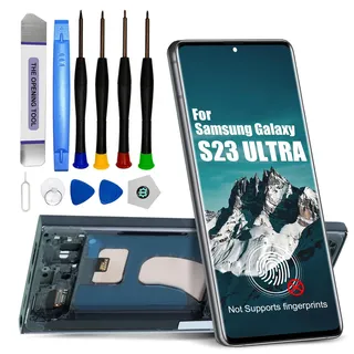 DTD Display für Samsung Galaxy S23 Ultra LCD Ersatzbildschirm Touchscreen Montage mit Werkzeugen (Schwarz mit Rahmen, ohne Fingerabdruckerkennung)
