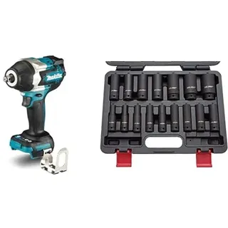 Makita DTW700Z Schlagschrauber 18 V (ohne Akku und Ladegerät), Blau & US PRO B1340 Kraft-Schlagschrauber-Nüsse 1/2" 10-32 mm Schlagnuss-Satz, 16 Stück