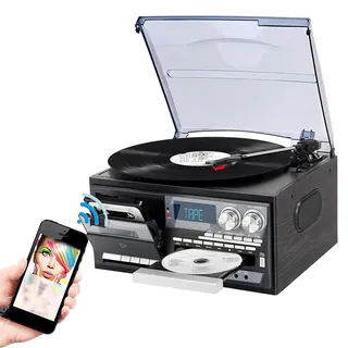 9-in-1-Plattenspieler, Bluetooth-Plattenspieler, Vintage-Plattenspieler Mit 3 Geschwindigkeiten, CD-Player, Am/Fm-Radio, Plattenspieler Für Zu Hause Für Vinyl-Schallplatten
