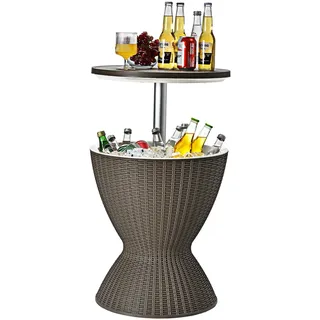 Costway 3 in 1 Cool Bar, höhenverstellbarer Beistelltisch, 30L Outdoor Bier- und Weinkühler in Rattanoptik, Getränkekühler mit Abflussloch, für Terrasse, Party, Poolbereiche, Braun