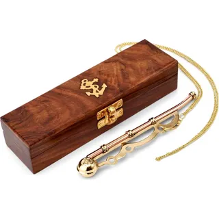 Nklaus 16cm Maritim Bootsmannspfeife mit Kette in der Holzbox aus Messing und Kupfer