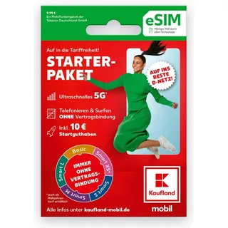 KAUFLAND MOBIL Prepaid eSIM Starterpaket mit 5G im besten D-Netz inkl. 10 € Startguthaben