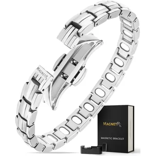 MagnetRX® EllipseMAX Magnetarmband Damen – 5-fache Stärke, 5.000 Gauß Magnet Armband Damen aus Titan Schmuck, entworfen in den USA, zum Patent angemeldet, verstellbar (Silber)