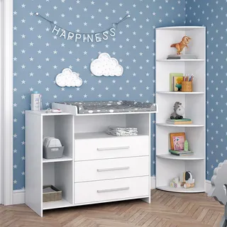 Vicco Kinderzimmer-Set "Oskar", Weiß, 2 Teile, mit Wickelkommode und Spielzeugregal